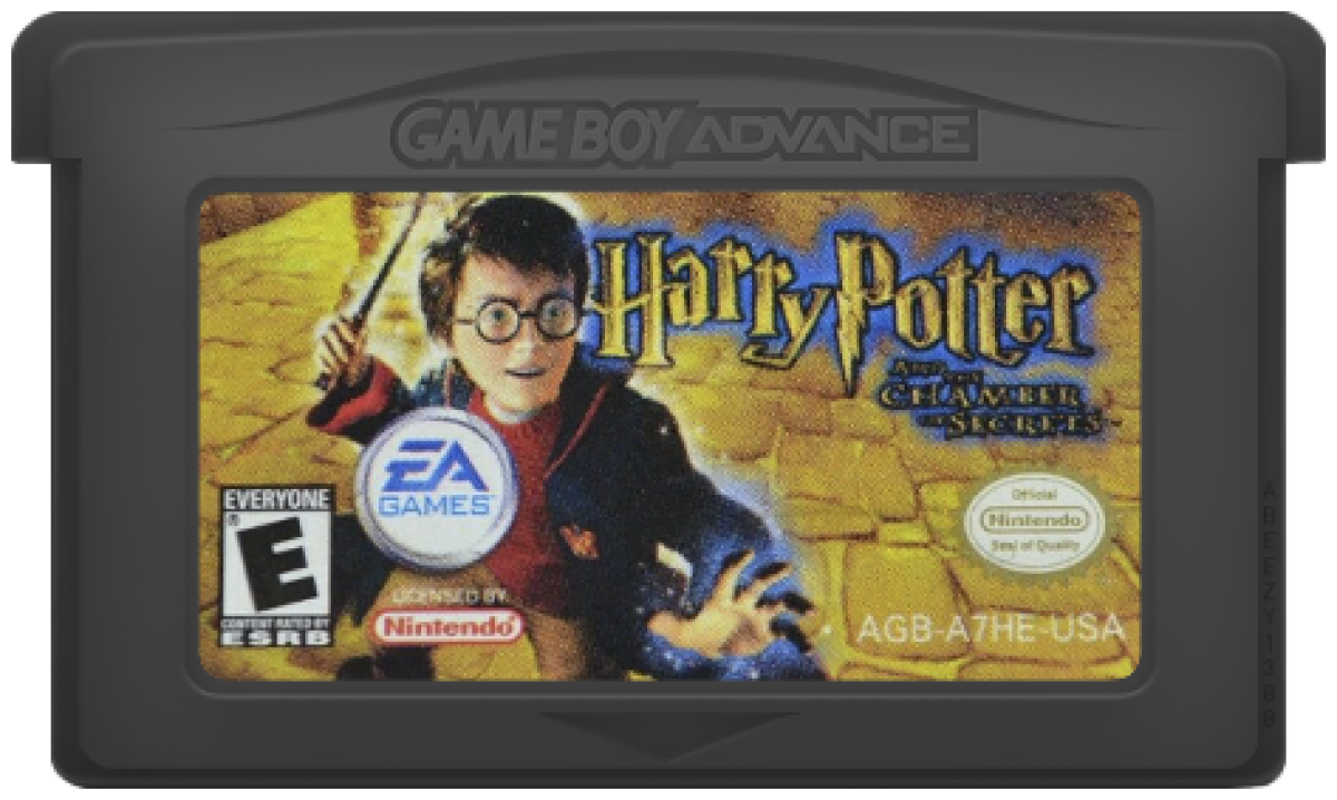Harry Potter and the Chamber of Secrets for Game Boy Advance, cartridge for an action-adventure role-playing video game with spell casting, exploration, puzzle-solving, and wizarding world gameplay