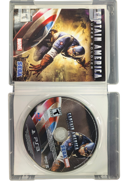 Captain America Super Soldier CIB PlayStation 3 PS3 video game featuring superhero action adventure gameplay Captain America shield combat enemy battles Hydra forces stealth takedowns shield throwing attacks acrobatic moves World War II settings cinematic missions and Marvel superhero storyline complete in box CIB edition retro video game collection collectible gaming appeal inside case with manual