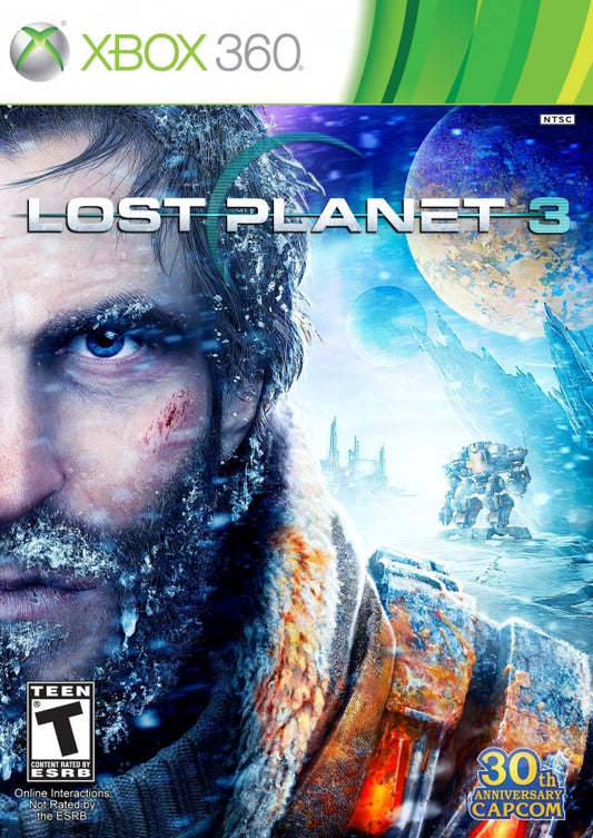 Lost Planet 3 Xbox 360 inspired design featuring sci fi survival shooter aesthetic frozen alien planet exploration industrial mech equipment hostile creature encounters cinematic action combat futuristic colonization atmosphere nostalgic Capcom gameplay presentation cover art