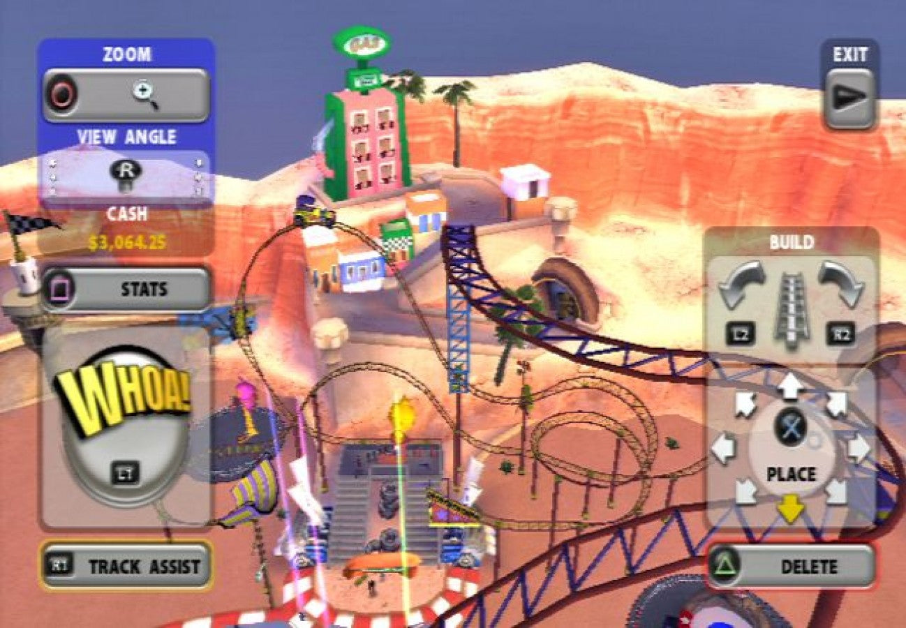 Thrillville Off The Rails – PlayStation 2 (PS2) video game gameplay, theme park management and simulation.