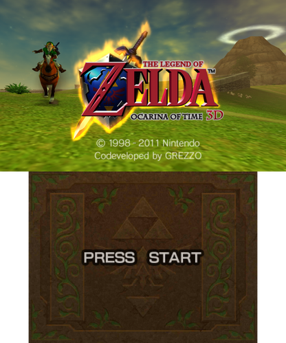 The Legend of Zelda: Ocarina of Time 3D [Nintendo Selects] start screen for Nintendo 3DS (3DS) action-adventure video game