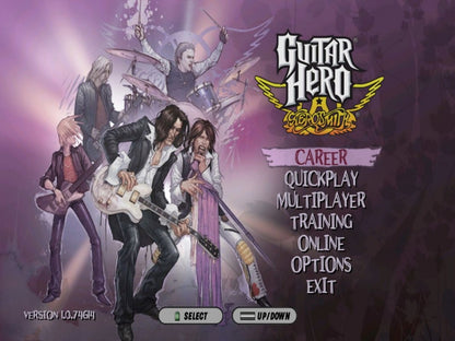 Guitar Hero: Aerosmith title screen for Nintendo Wii (Wii) video game
