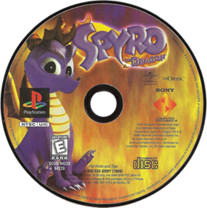 Spyro the Dragon disc for PlayStation 1 (PS1) platformer adventure video game