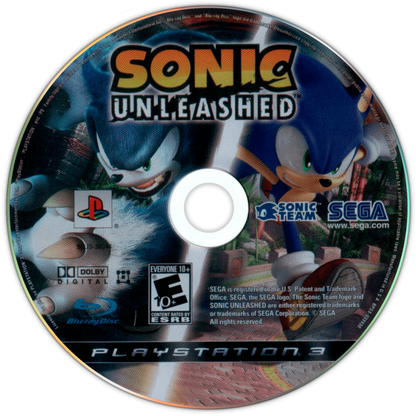 Sonic Unleashed PlayStation 3 PS3 video game featuring Sonic the Hedgehog action platforming gameplay high speed running stages Werehog combat adventure exploration colorful environments enemy battles special abilities and classic PlayStation 3 gameplay retro video game collection collectible gaming appeal disc