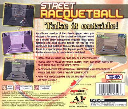 Street Racquetball retro sports arcade game for PlayStation 1 (PS1) back of case