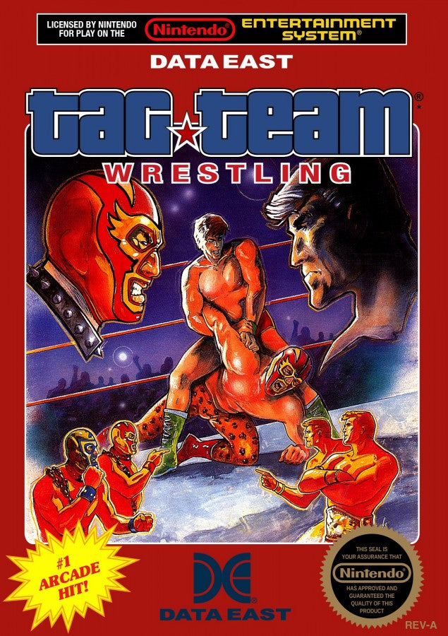 Tag Team Wrestling Nintendo Entertainment System NES for sports wrestling video game fans featuring classic tag team matches multiple wrestler teams arcade style grappling fast paced ring action competitive gameplay retro Nintendo entertainment collectible gaming appeal front cover art