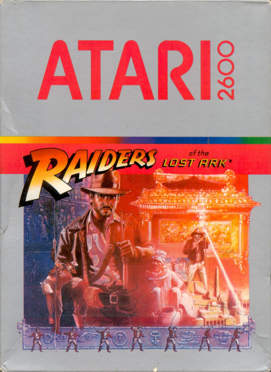 Raiders of the Lost Ark retro Atari 2600 video game featuring action adventure gameplay, treasure hunting exploration, movie based challenges and classic Atari entertainment - cover art