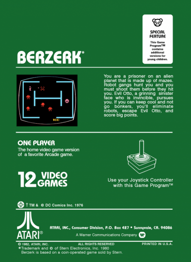 Berzerk back cover art for Atari 2600 (2600) video game