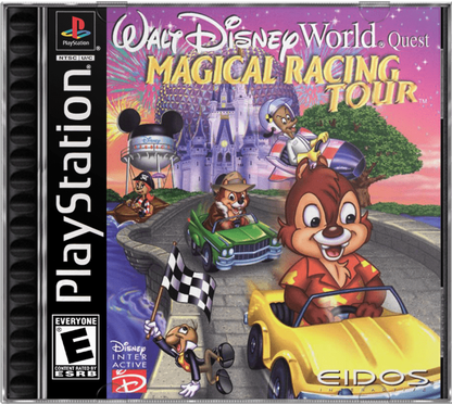 Walt Disney World Quest Magical Racing Tour PlayStation 1 kart racing game Disney parks attractions themed tracks multiplayer mode unlockable characters Disney Interactive cover art