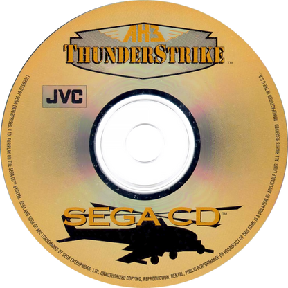 AH-3 Thunderstrike Sega CD helicopter combat flight shooter arcade style aerial missions military action top down shooting bombing runs fast paced gameplay CD audio soundtrack retro gaming Sega CD software video game title disc
