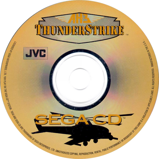 AH-3 Thunderstrike Sega CD helicopter combat flight shooter arcade style aerial missions military action top down shooting bombing runs fast paced gameplay CD audio soundtrack retro gaming Sega CD software video game title disc