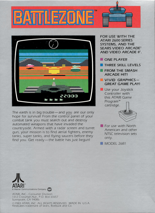 Battlezone back cover art for Atari 2600 (2600) video game