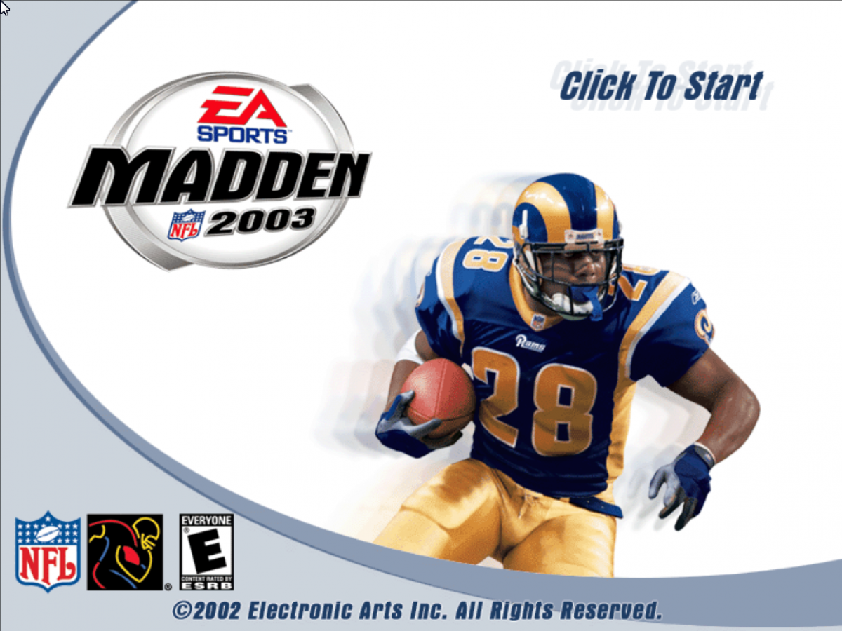 Madden NFL 2003 title screen for PlayStation 2 (PS2) sports video game
