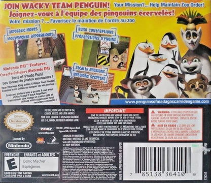 The Penguins of Madagascar back cover art for Nintendo DS (DS) video game