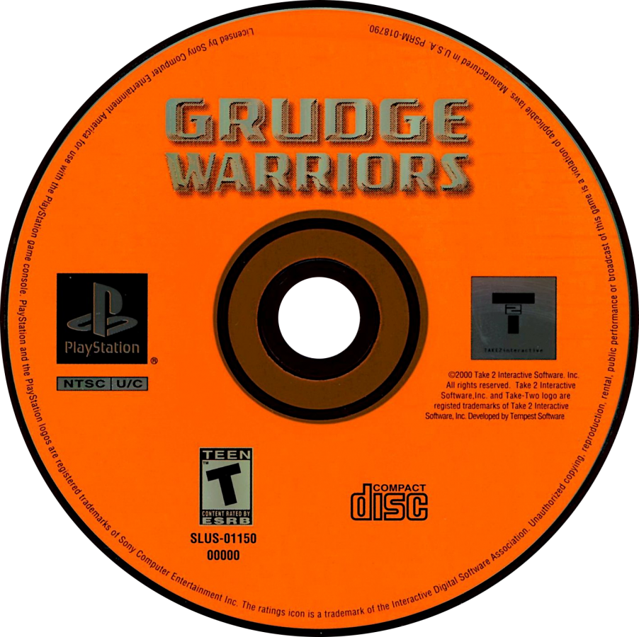 Grudge Warriors retro vehicular combat action game for PlayStation 1 (PS1) disc