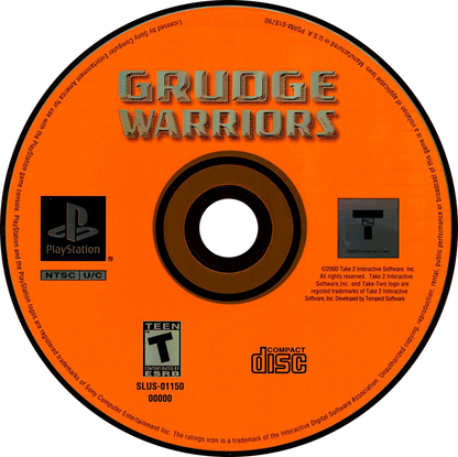 Grudge Warriors retro vehicular combat action game for PlayStation 1 (PS1) disc