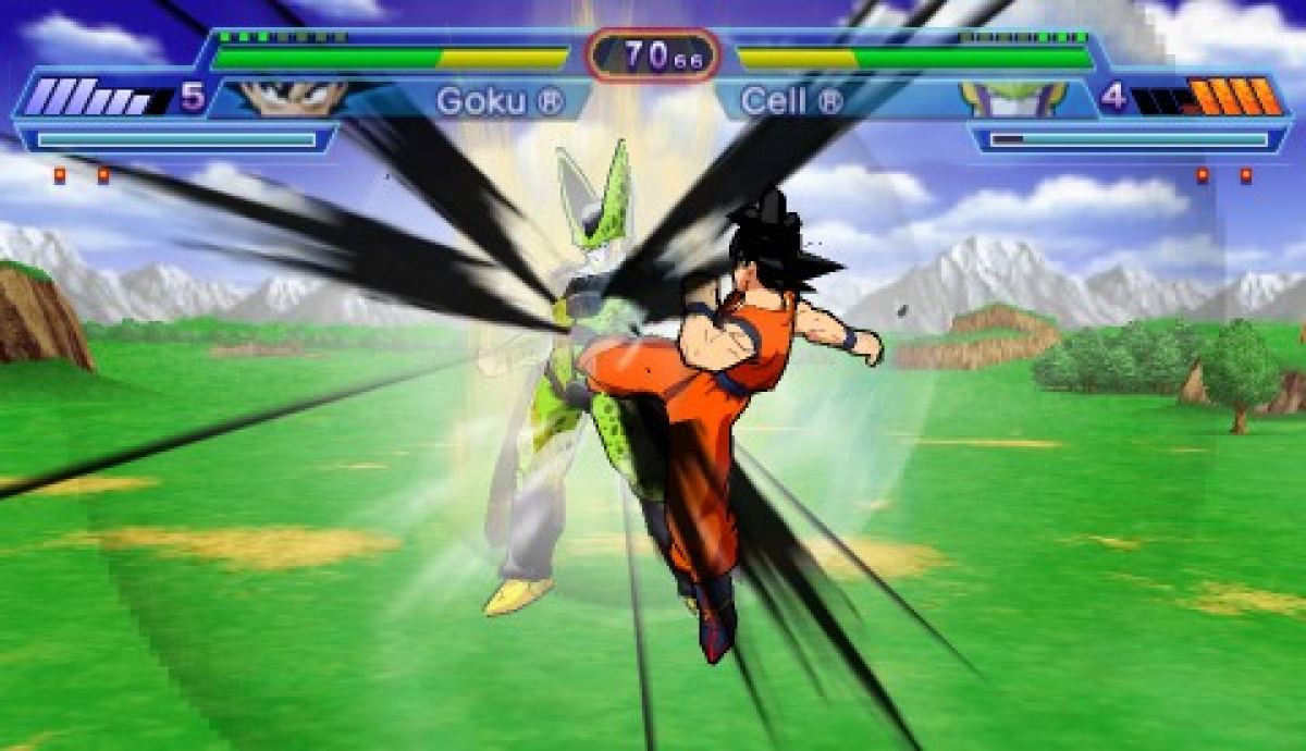 Dragon Ball Z Shin Budokai Another Road PlayStation Portable PSP fighting game sequel featuring new story mode ad-hoc versus battles and Super Saiyan transformations gameplay screenshot