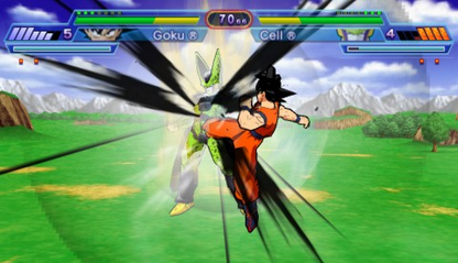Dragon Ball Z Shin Budokai Another Road PlayStation Portable PSP fighting game sequel featuring new story mode ad-hoc versus battles and Super Saiyan transformations gameplay screenshot