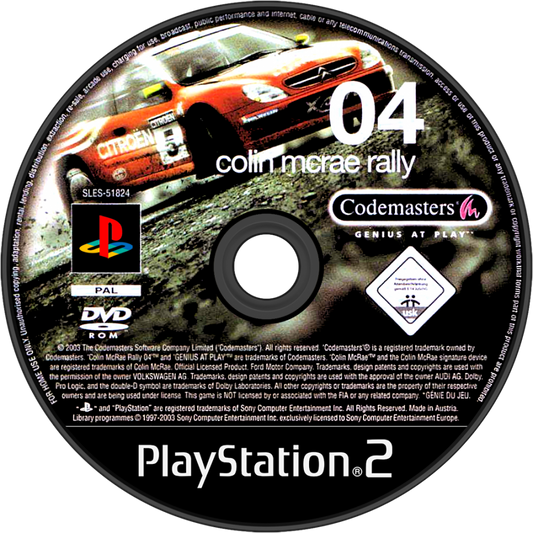 Colin McRae Rally 04 PAL Version for PlayStation 2 with realistic rally racing and off-road driving theme disc 