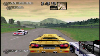 Need for Speed High Stakes game for the PlayStation featuring arcade style racing gameplay with exotic cars police pursuits career progression damage modeling and high risk betting mechanics across varied tracks and race modes gameplay