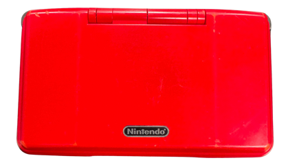 Nintendo DS Mario Kart Red Handheld Console Scratch and Scuff Condition featuring classic Nintendo DS dual screen design red Mario Kart themed exterior portable gaming system touchscreen controls Nintendo handheld gaming hardware collectible console design and retro gaming collection appeal closed