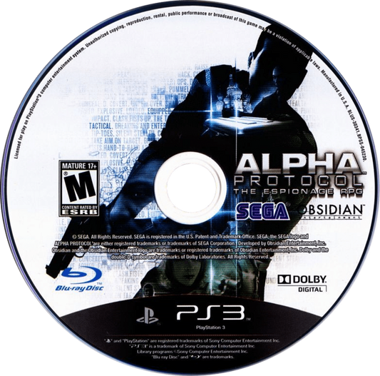 Alpha Protocol The Espionage RPG PlayStation 3 PS3 for action role playing video game fans featuring modern espionage gameplay player choice branching storyline stealth missions tactical third person combat character customization international spy adventure collectible gaming appeal game disc 