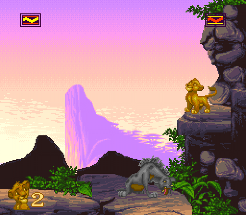 Disney's The Lion King Super Nintendo Entertainment System SNES video game featuring action platforming gameplay Simba adventure Pride Lands exploration enemy encounters obstacle courses power ups challenging stages and classic 16 bit Nintendo gameplay retro video game collection collectible gaming appeal gameplay