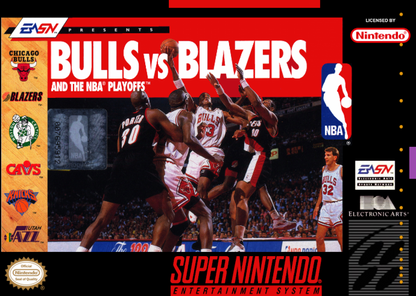 Bulls vs Blazers and the NBA Playoffs cover art for Super Nintendo Entertainment System SNES video game