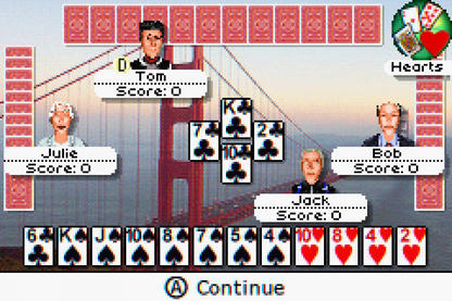 Ultimate Card Games for Game Boy Advance, gameplay for a card game collection video game with classic card games, multiplayer gameplay, strategy challenges, and casual tabletop-style fun