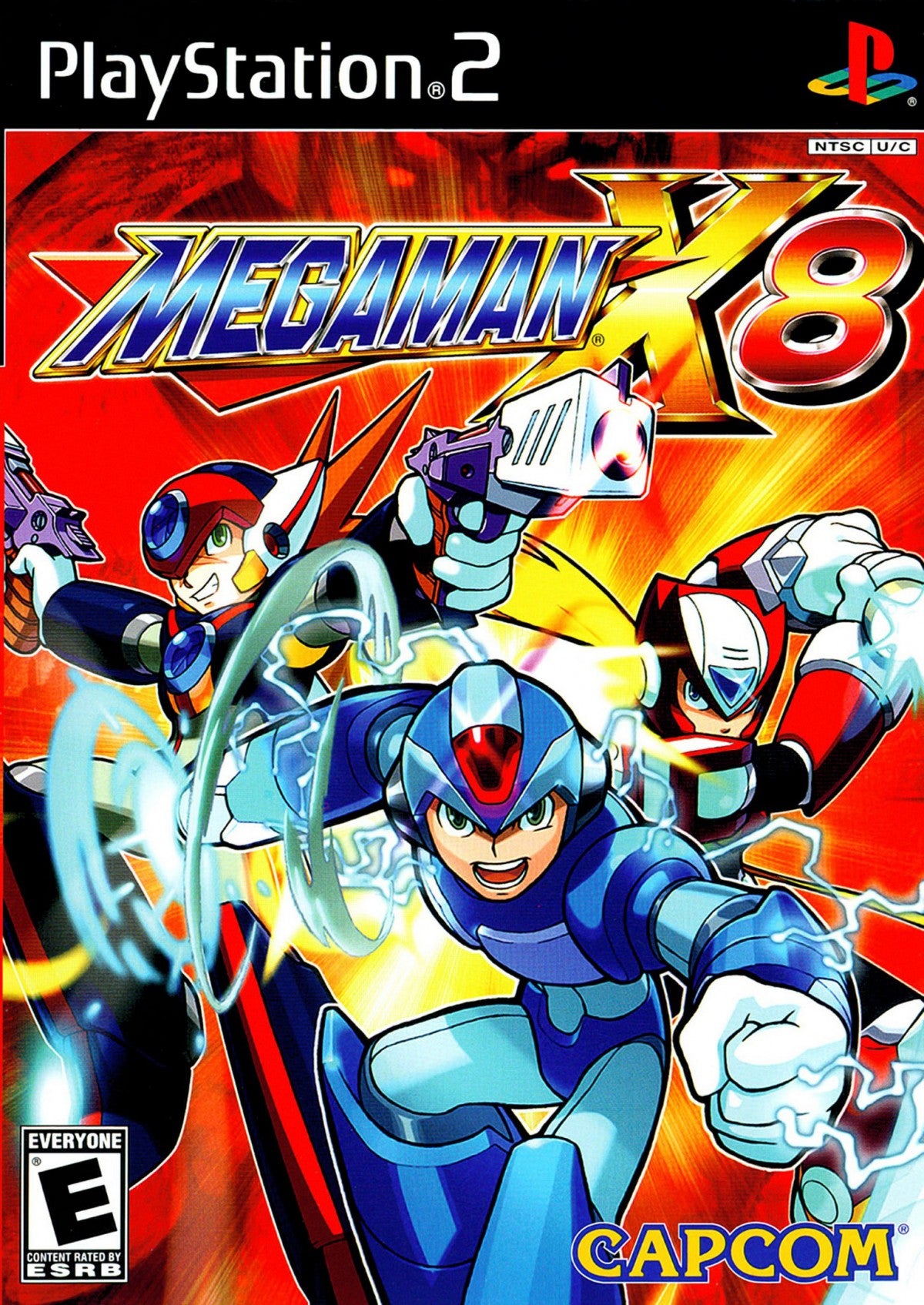 Mega Man X8 PS2 Sony PlayStation 2 action platformer side scrolling shooter Capcom Mega Man X series robot combat dash shooting upgrade system boss battles fast paced platforming retro gaming PlayStation 2 software video game title cover art