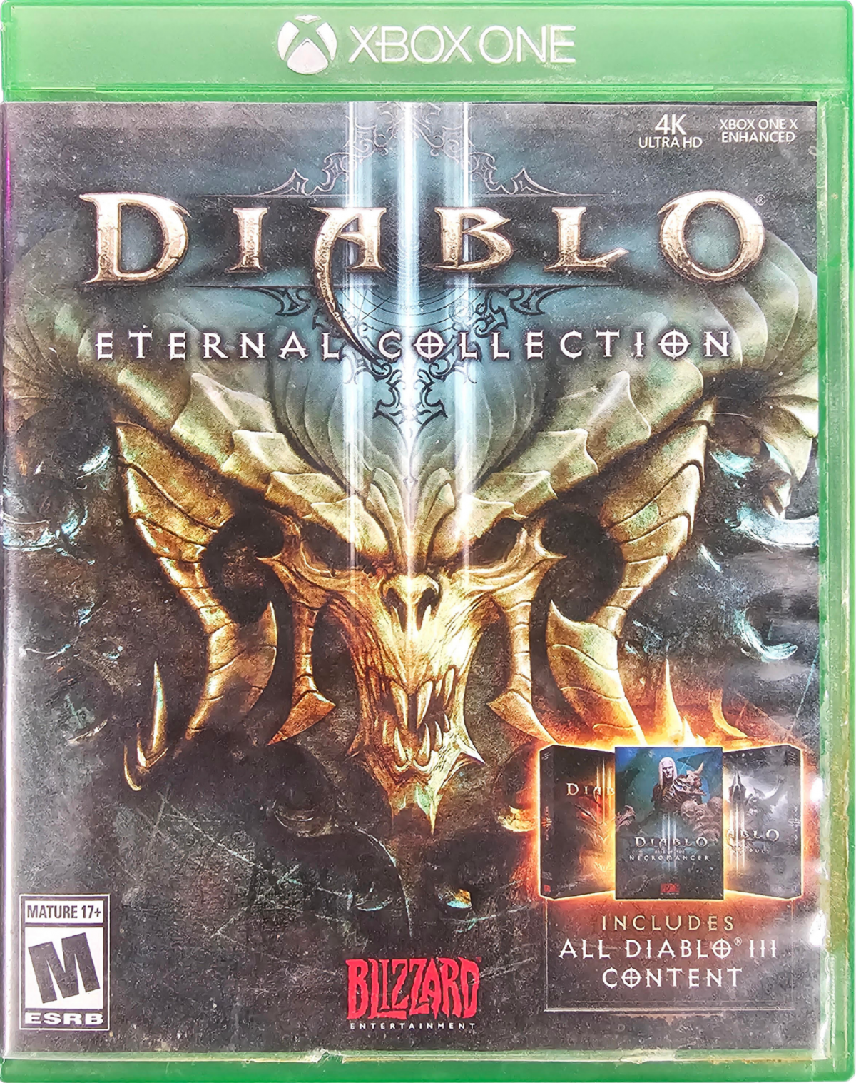 Diablo III Eternal Collection Xbox One XONE for action role playing video game fans featuring dark fantasy dungeons demon battles character classes powerful weapons loot collecting skill upgrades boss fights cooperative multiplayer and intense hack and slash gameplay collectible gaming appeal front cover art