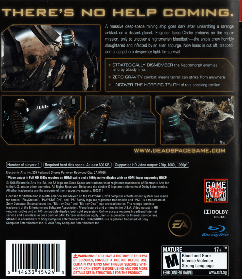 Dead Space [Greatest Hits] back cover art for PlayStation 3 (PS3) video game