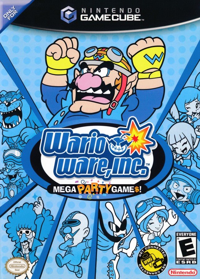 WarioWare Mega Party Games GameCube GC video game, party game, fast-paced microgames, multiplayer, family-friendly, Nintendo GameCube classic cover art