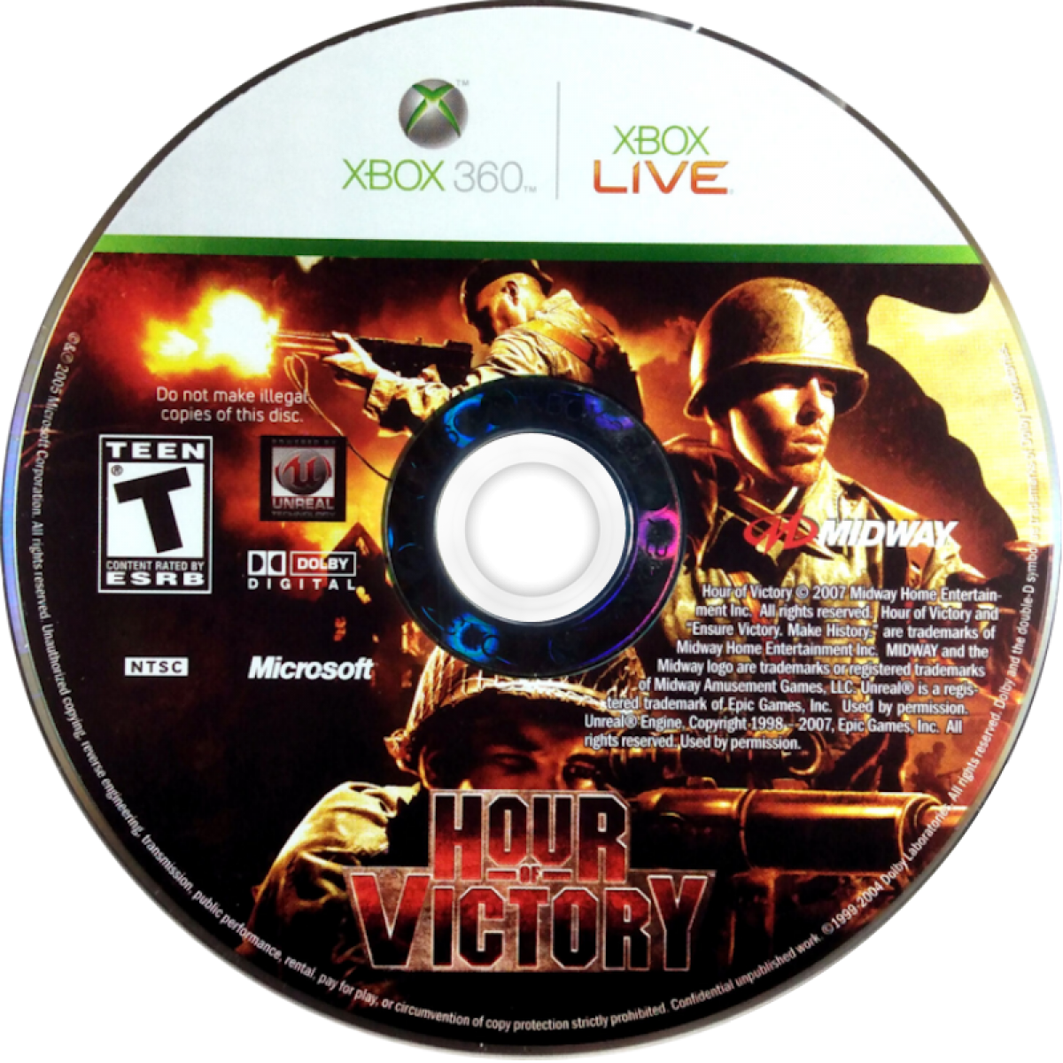 Hour of Victory Xbox 360 first person shooter WWII World War 2 military combat squad based gameplay historical war campaign action shooter Midway Games Xbox 360 software video game title disc