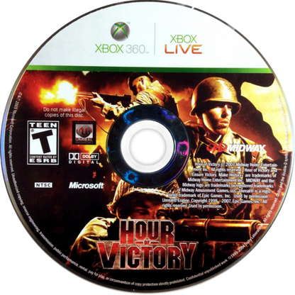 Hour of Victory Xbox 360 first person shooter WWII World War 2 military combat squad based gameplay historical war campaign action shooter Midway Games Xbox 360 software video game title disc