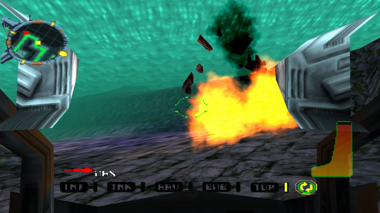 Uprising X for PlayStation 1 arcade shooter video game featuring fast paced on rails action futuristic sci fi settings intense enemy encounters and classic late era PS1 arcade style gameplay experience gameplay