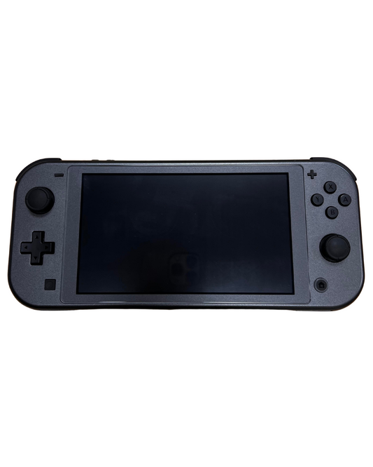 Front view of the Nintendo Switch Lite Palkia and Dialga Edition console with dark gray casing, standard controls, and screen layout.