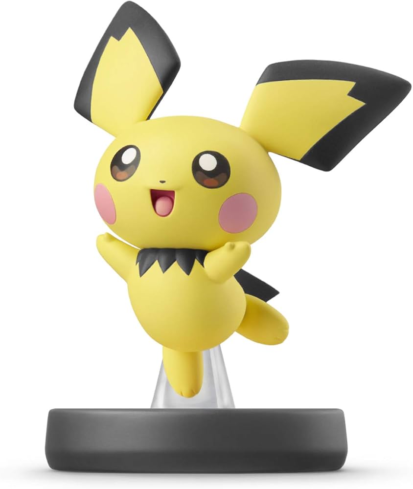 Pichu Amiibo loose featuring Pichu in its playful, energetic pose with bright yellow coloring, compatible with Super Smash Bros. bonuses.