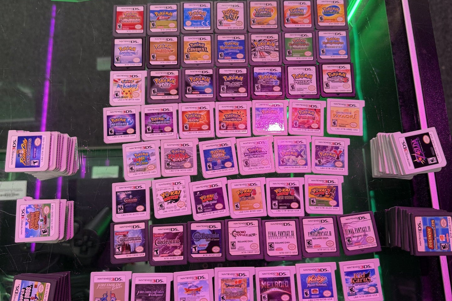 Collection of Nintendo DS and 3DS games ready for trade in at Gamers Inc Orlando Gamers Go Retro